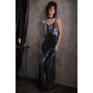 Y2K Gothic Slip Dress Velvet Maxi Dress Romantic Dark Witchy Minimalist